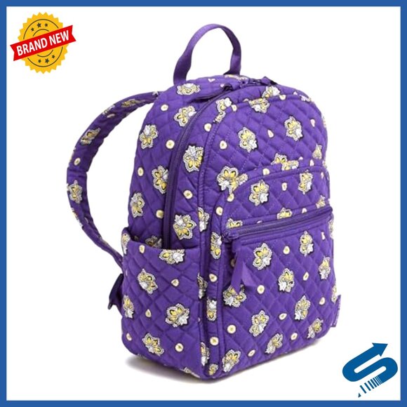 Small Quilted Cotton Backpack with Adjustable Straps and Zip Pockets